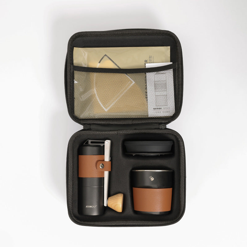 Outdoor camping, traveling, portable pour-over coffee, hand-cranked utensils, coffee bean storage, full gift box, coffee set