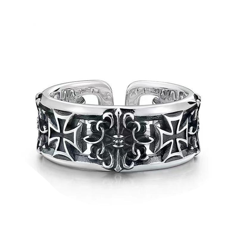 New vintage cross tide ring male hip hop punk style niche single ring personality luxury open index finger ring