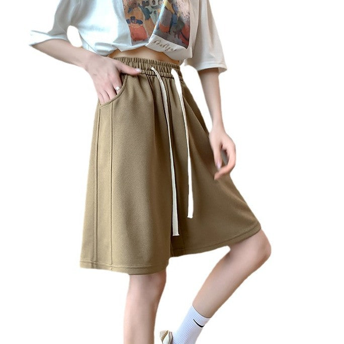 Spring and summer loose high-waisted straight A-line five-point pants large size cotton casual wide-leg sports shorts women's source spot