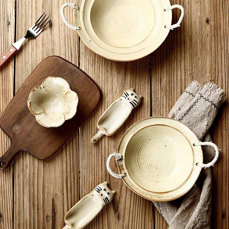 Hemp rope amphora stoneware bowl vintage distressed straw hat bowl pasta bowl household noodle bowl soup bowl