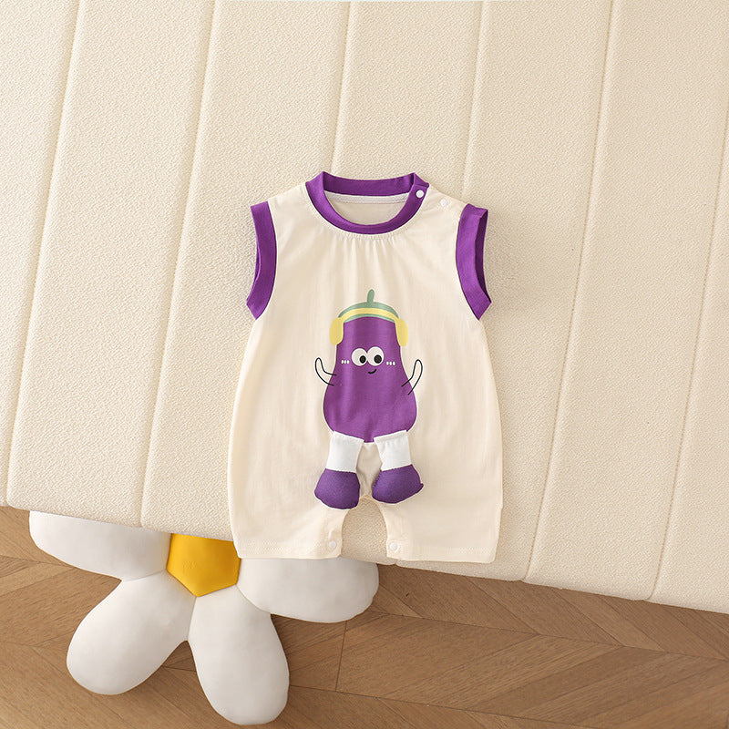Baby summer foreign cute, sleeveless baby, super cute three-dimensional pumpkin, eggplant, thin one-piece clothes