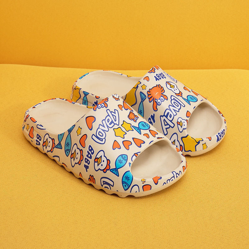 Children's slippers are worn outside in summer, non-slip boys, girls, parents, middle-aged and older children, indoor graffiti coconut sandals