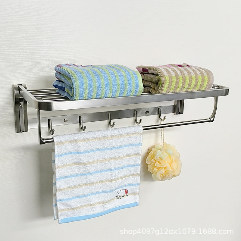 Bathroom stainless steel towel rack folding bath towel rack 304 stainless steel perforated bathroom bathroom storage shelf