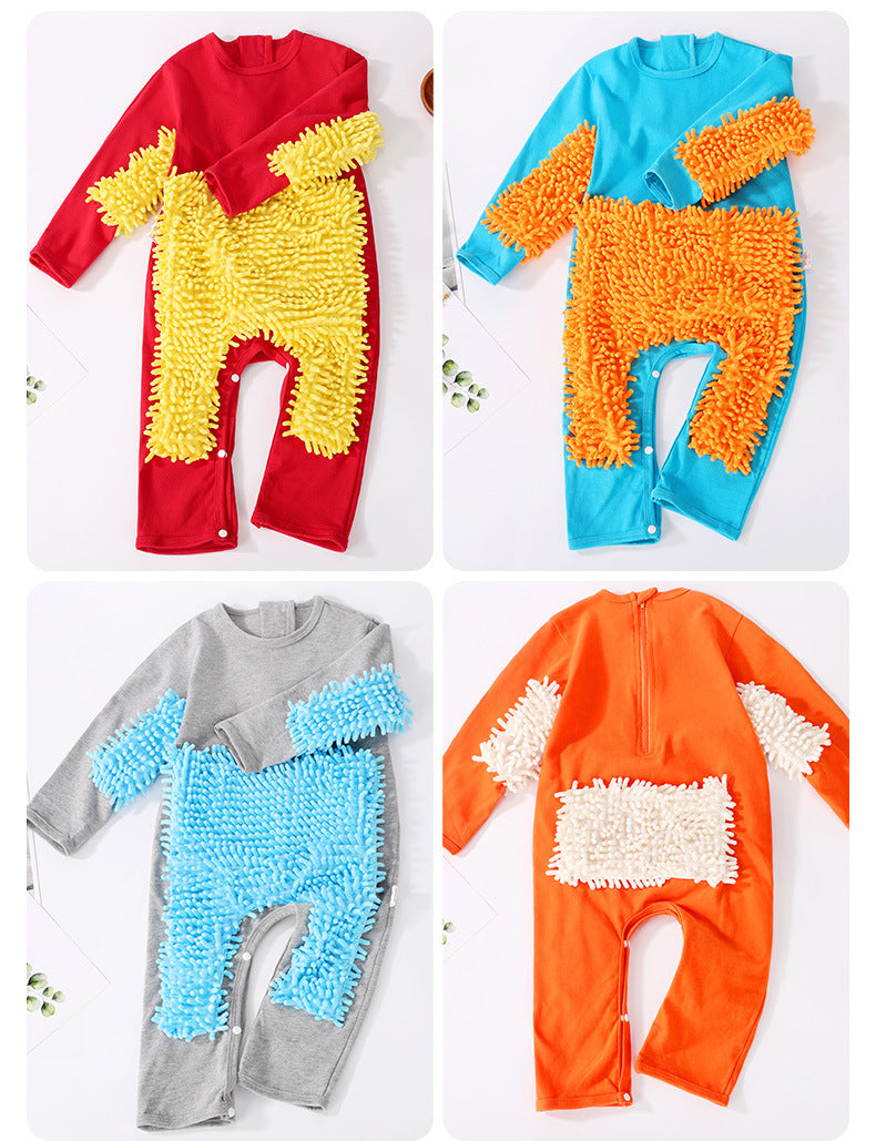 Spring and Autumn baby onesies, baby mop man crawling clothes, baby mopping and crawling clothes, wipe the floor, anti-dirty one-piece