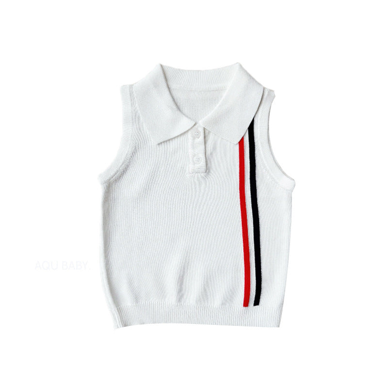 Kids Vest 2024 Summer New Baby Thin Cool Ice Silk Knit Top Baby Lapel Polo Shirt Trend