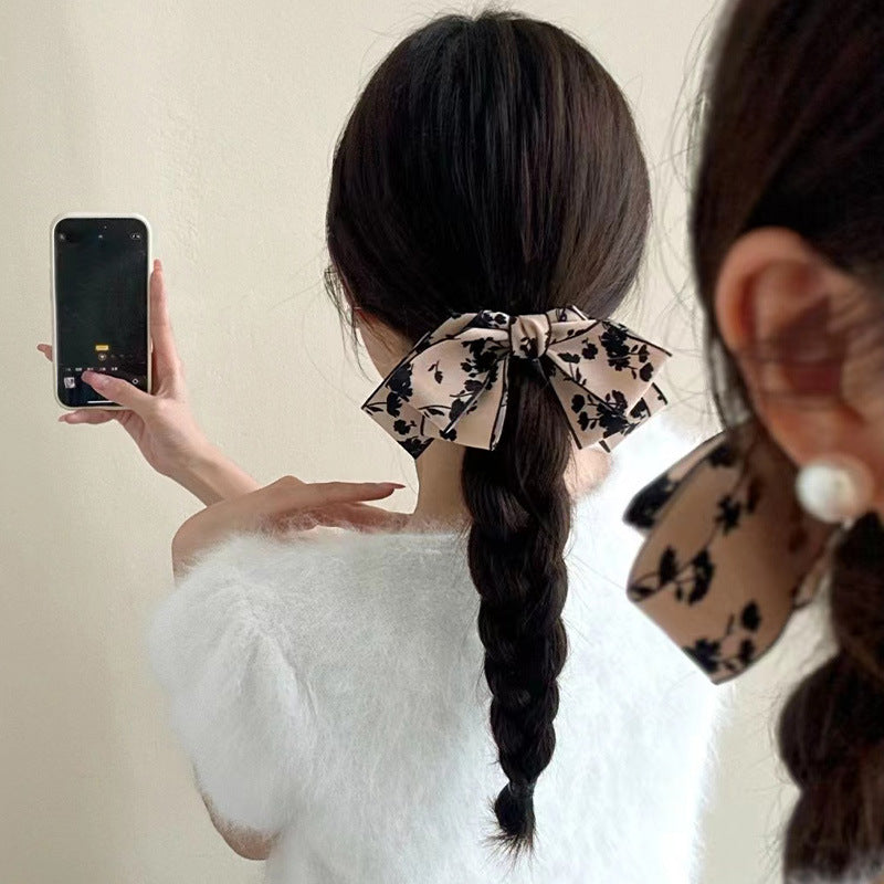 French temperament, floral bow, hairpin, female back of the head, half-tie low ponytail, spring clip, Maillard style accessories