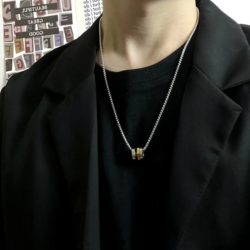 Cross-border men's titanium steel small waist necklace versatile Roman numeral rotatable pendant luxury jewelry sweater chain