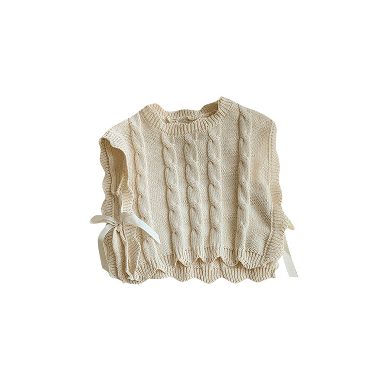 Children's woolen vest 2025 spring and autumn new Korean version girls' forest lace knitted vest baby shoulder top
