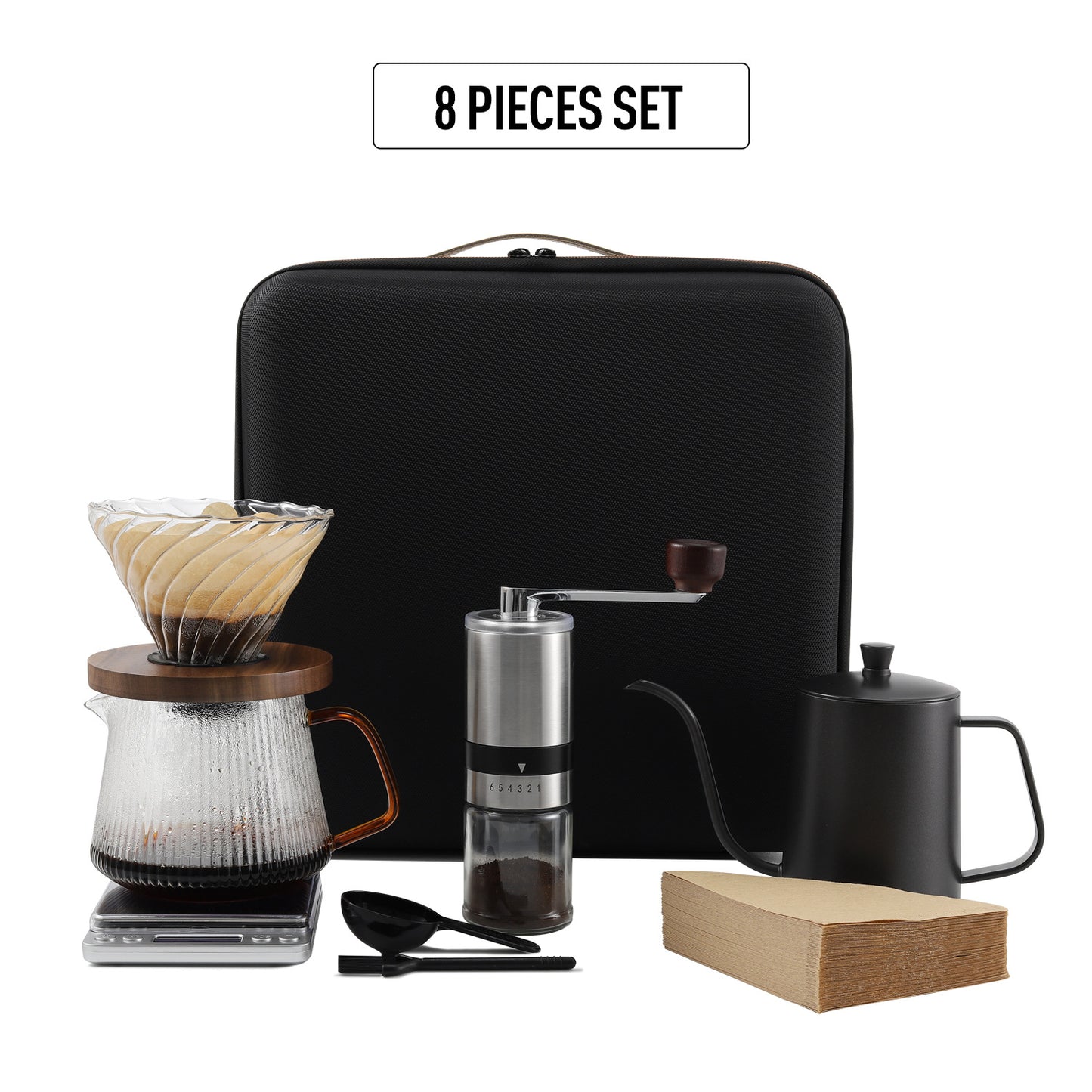 Portable Outdoor Travel Camping Hand Pour Coffee Set Gift Box Grinder Hand Pour Pot Sharing Pot Electronic Scale
