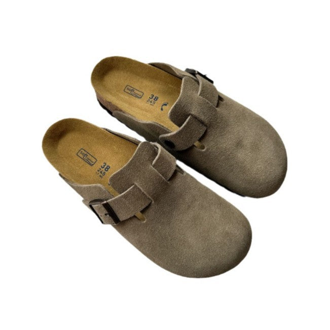 Mulberry Birkenstock shoes, women's cork spring and autumn sandals, toe leather platform soles, wear slip-on shoes, pure original Boken half slippers