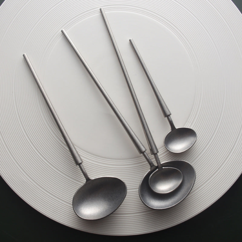 Japanese Style Vintage Aged Stainless Steel Western Dinner Spoon Home Creative 304 Dinner Spoon Soup Spoon Coffee Long Handle Stirring Spoon