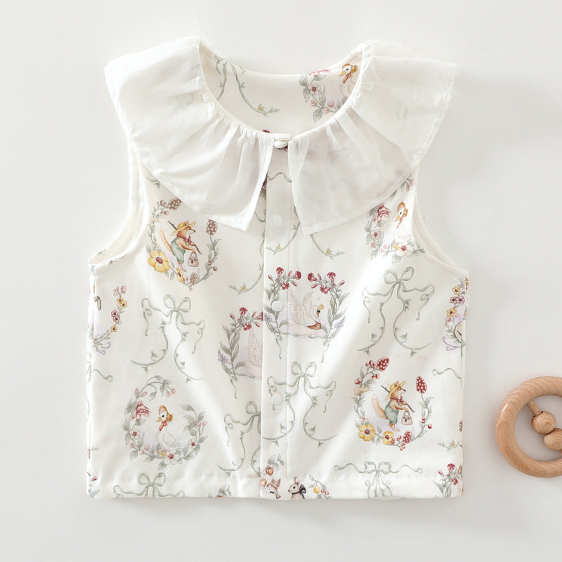 Baby vest, cotton wool, double-layer spring and autumn, baby outer wear, belly protection, baby shoulder vest, double-sided clothes for delivery