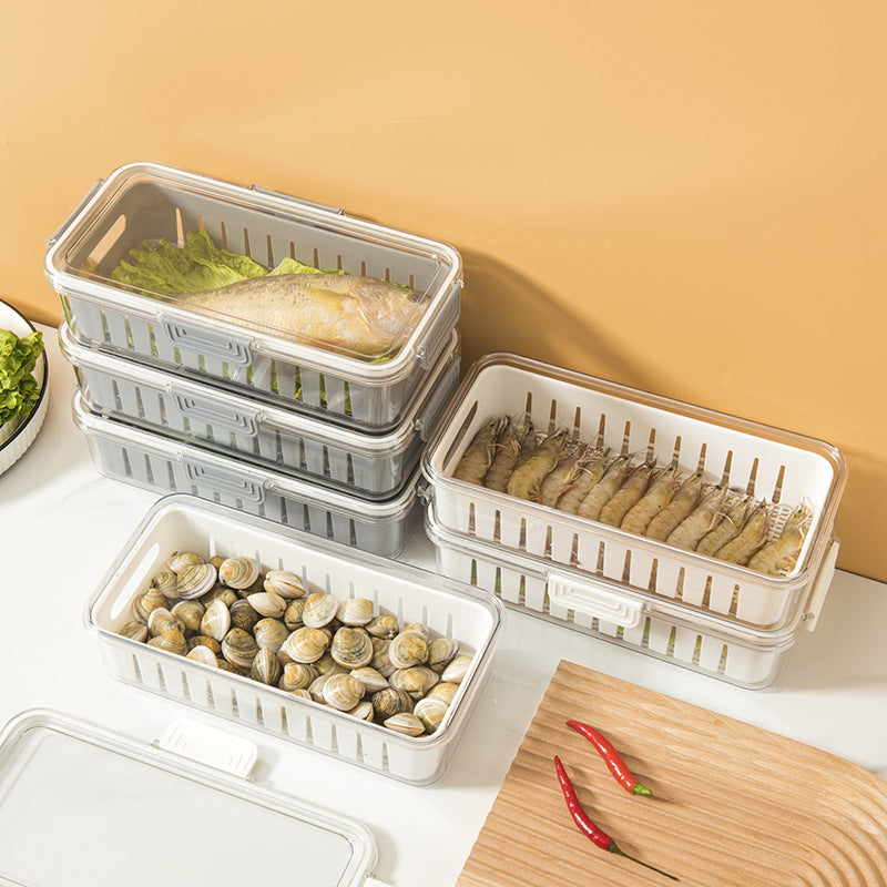 Kitchen supplies seafood vegetable long drain box transparent plastic with lid can put refrigerator long storage box wholesale