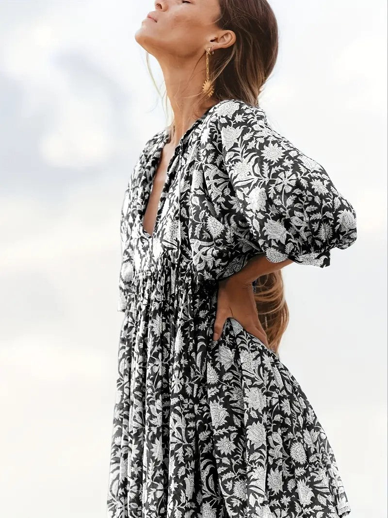 Amazon AliExpress cross-border hot selling personality literary and artistic European and American style people cotton floral fashion printed dress