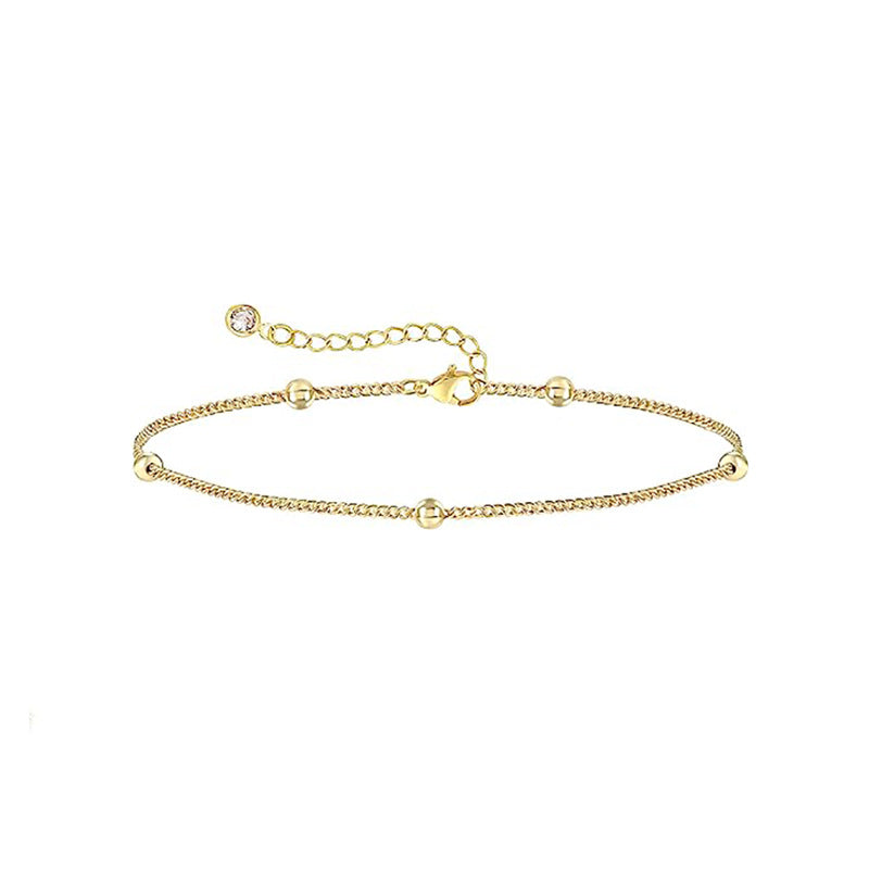 Amazon New 14K Gold Plated Three-Piece Bracelet Fashion Simple Bead Multilayer Chain Bracelet Anklet Spot Wholesale