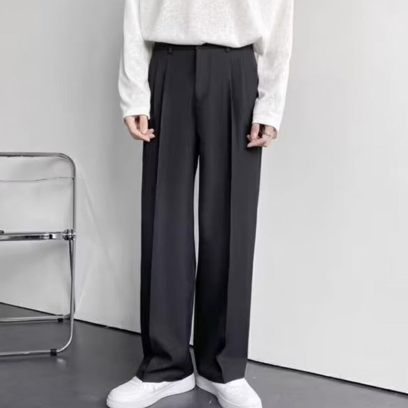 American-style white trousers, men's high-end sense of loose straight-leg mopping trousers, casual and versatile, suit pants, suit pants, trendy