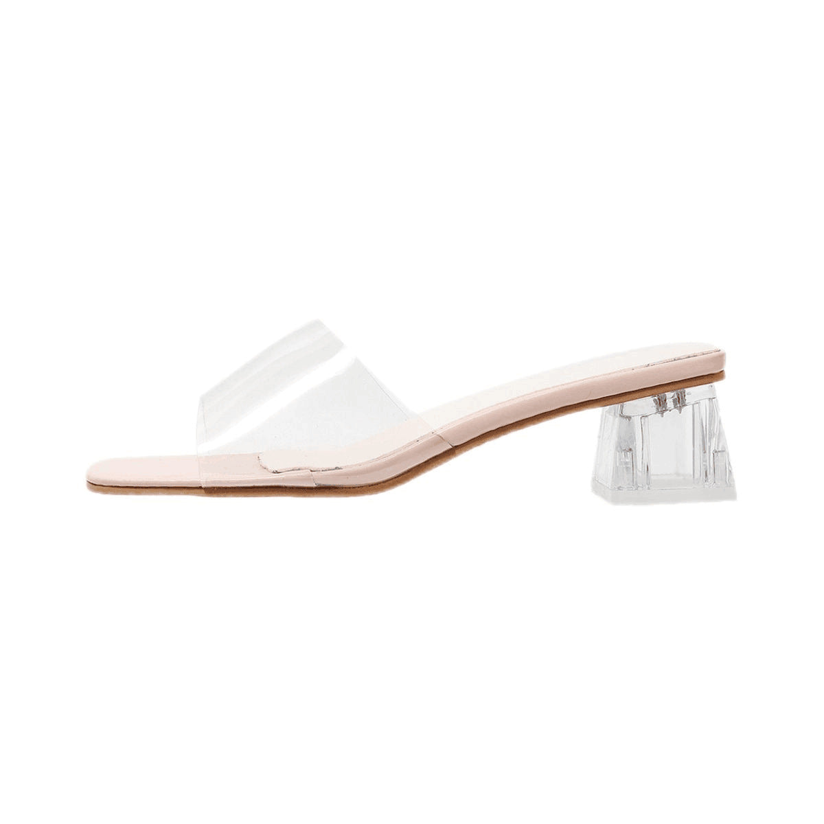 High Heels Women's 2024 Transparent High Heels Sandals New Summer Mid Heel Straight Strap Block Heel Slippers Women's Crystal Sexy