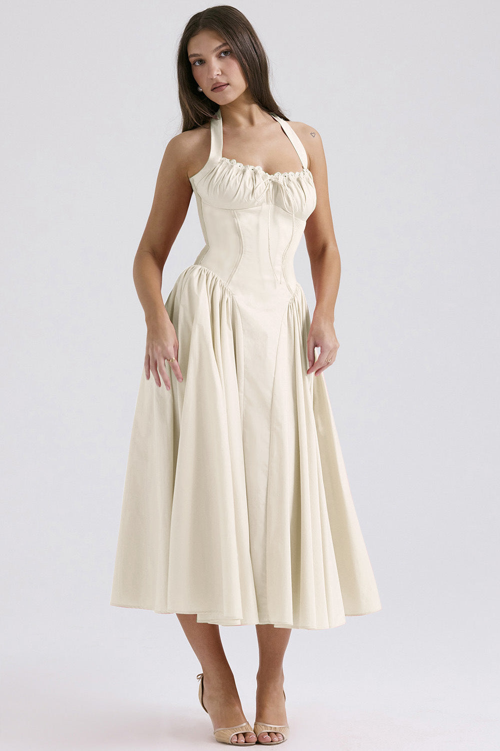 2025 New Summer Slim Slip Long Skirt European and American style fashion print halterneck lace dress
