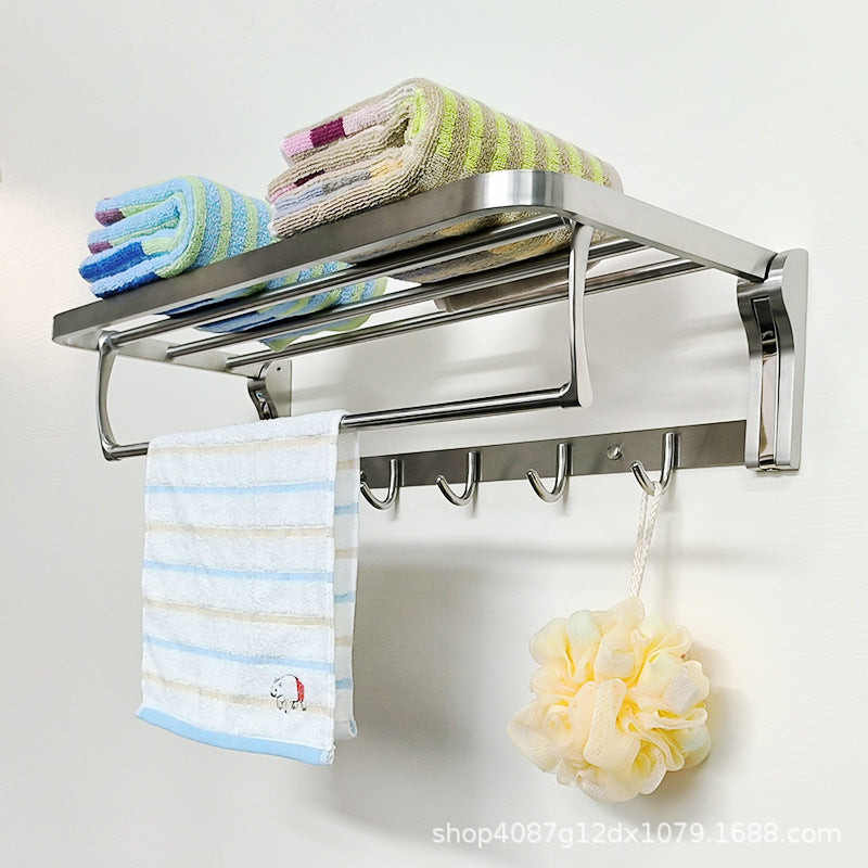 Bathroom stainless steel towel rack folding bath towel rack 304 stainless steel perforated bathroom bathroom storage shelf