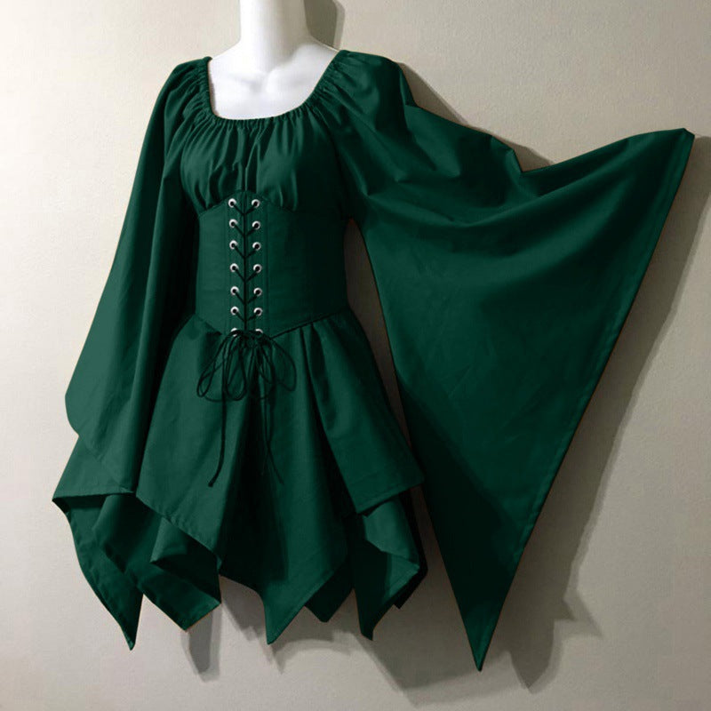 Cross-border new European and American bell sleeve long sleeve medieval Renaissance dress stitching long skirt one piece for hair