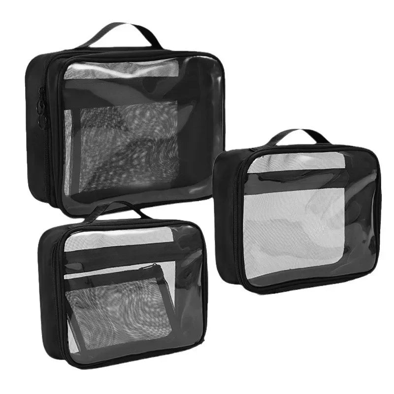 Transparent PVC mesh toiletry bag, portable travel, large capacity makeup makeup brush, makeup bag, storage bag