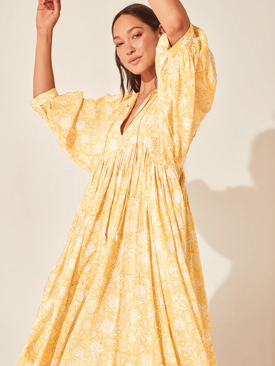 Amazon AliExpress cross-border hot selling personality literary and artistic European and American style people cotton floral fashion printed dress