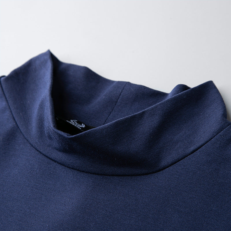 A drop-hair spring and summer men's half-high-neck milk silk short-sleeved slim T-shirt men's solid color high-neck trend base shirt