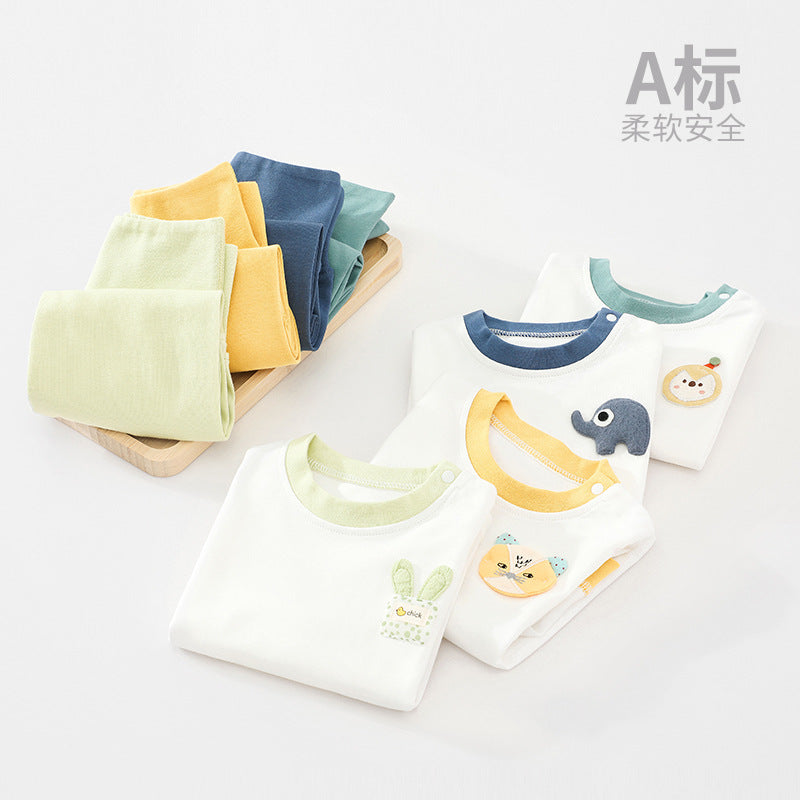 Baby autumn coat set, cotton high-waisted belly protection, autumn pants, male and female baby long-sleeved split winter pajamas, cotton children