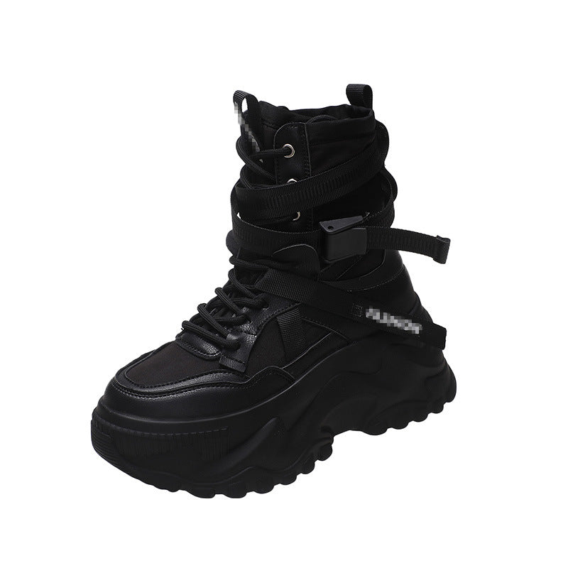 Internet celebrity roman style high-top women's shoes spring, autumn and winter Korean version of the thick-soled heightened sports style women's shoes 2024 new lace-up