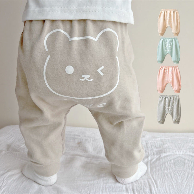 Baby big pp pants spring and autumn leggings male and female baby big ass pants cotton loose outer wear harem pants 1 year old