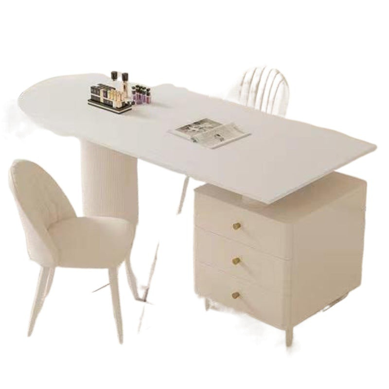 Italian cream style living room, large long desk, light luxury, modern simple rock slab desk chair, study island, computer desk