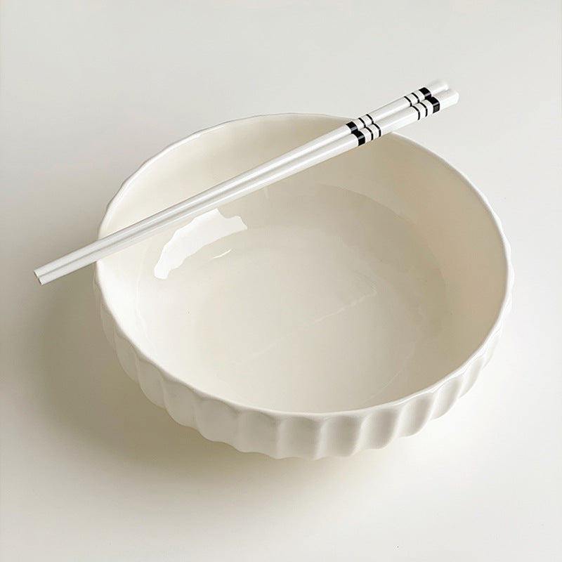 10 inch large soup bowl king size household ceramic simple snail flour vertical grain large bowl instant noodle bowl 8 inch white