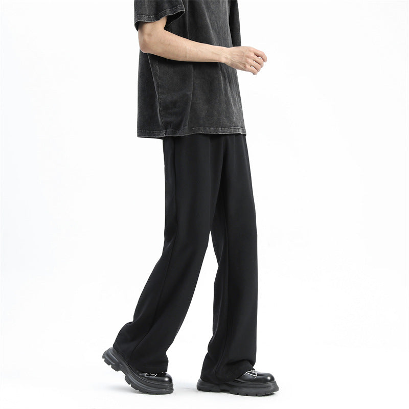 LKTM men's summer black slightly flared trousers, men's vibe, high-quality ice silk, loose draped slacks