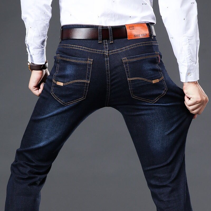 Summer new stretch jeans men's straight loose casual plus size business mens work wearable long pants