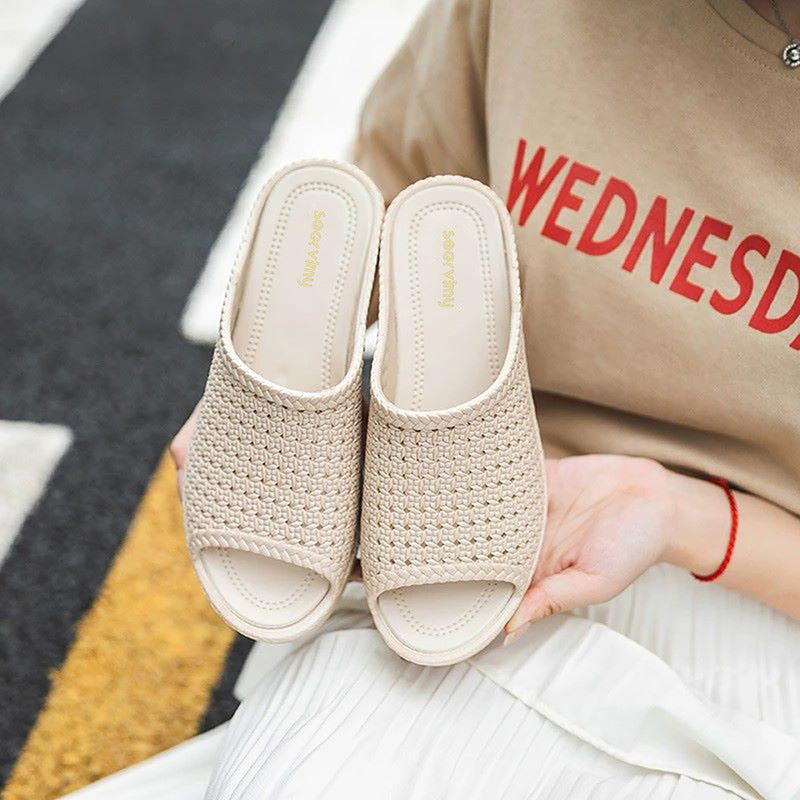 Sandals women's summer wedge heel thick-soled fashion wear beach shoes mesh hollow women's slippers foreign trade wholesale