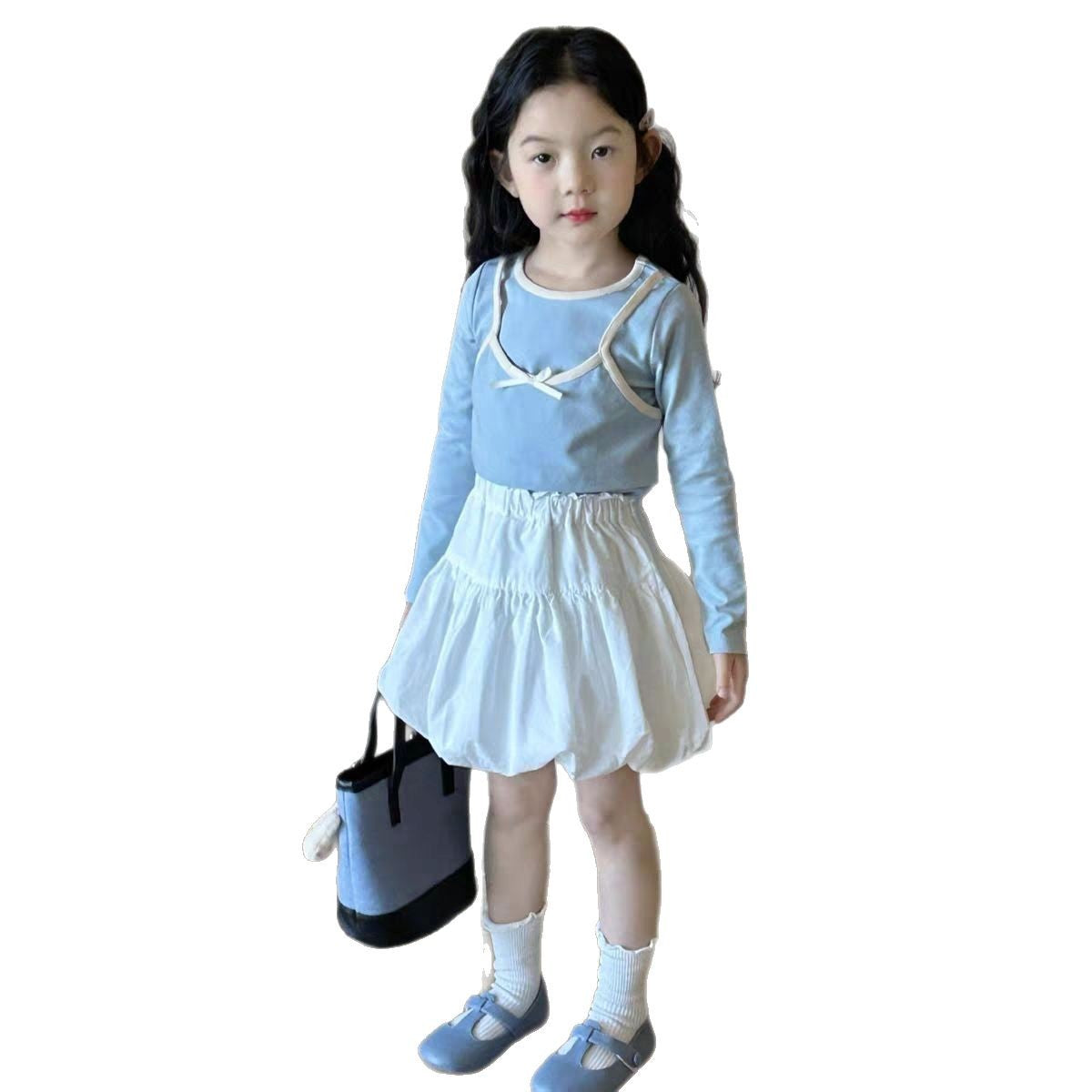 Girls' spring suit skirt 2025 new foreign style children's fake two-piece top skirt two-piece set baby spring and autumn