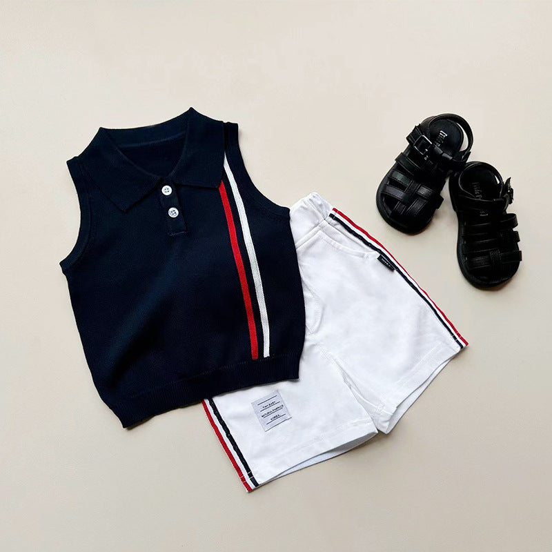 Kids Vest 2024 Summer New Baby Thin Cool Ice Silk Knit Top Baby Lapel Polo Shirt Trend