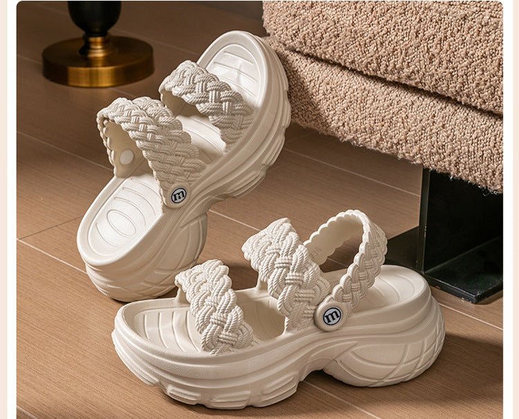 Wholesale platform slippers women's summer fashion fairy style 2024 new style to wear muffins summer increase height two wear sandals outside