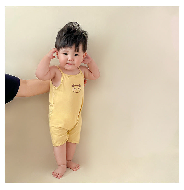 Baby suspender coveralls, sleeveless vests, bears, hayi, modal ice, silk, summer crawling clothes for boys and girls