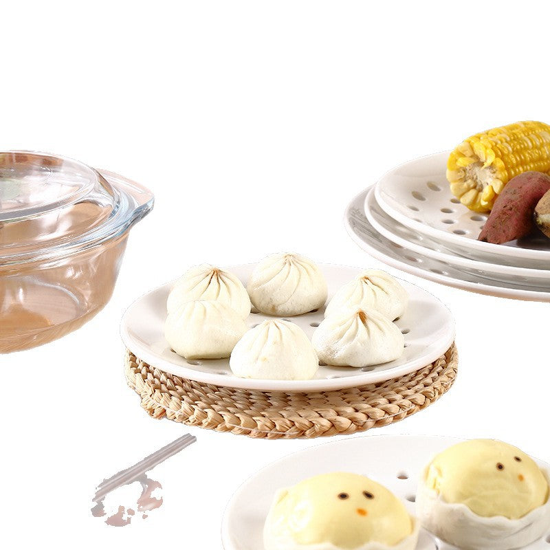 Ceramic dumpling plate, porous steaming plate, draining plate, round fruit plate, steamed seafood and fish plate, steamed slices, round steaming grid