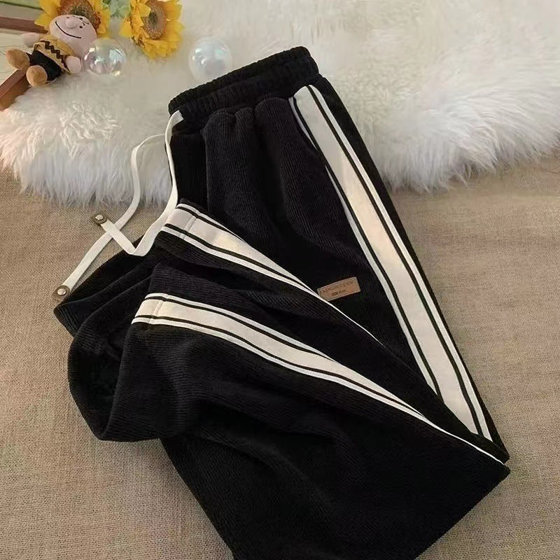 Corduroy pants men's spring autumn teenager loose straight wide-leg pants trend boys athleisure trousers men