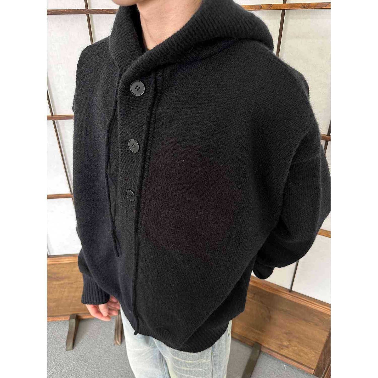 MADEEXTREME Fall/Winter Knitted Sweater Hoodie Solid Color Simple American Loose Slouchy Top For Men & Women