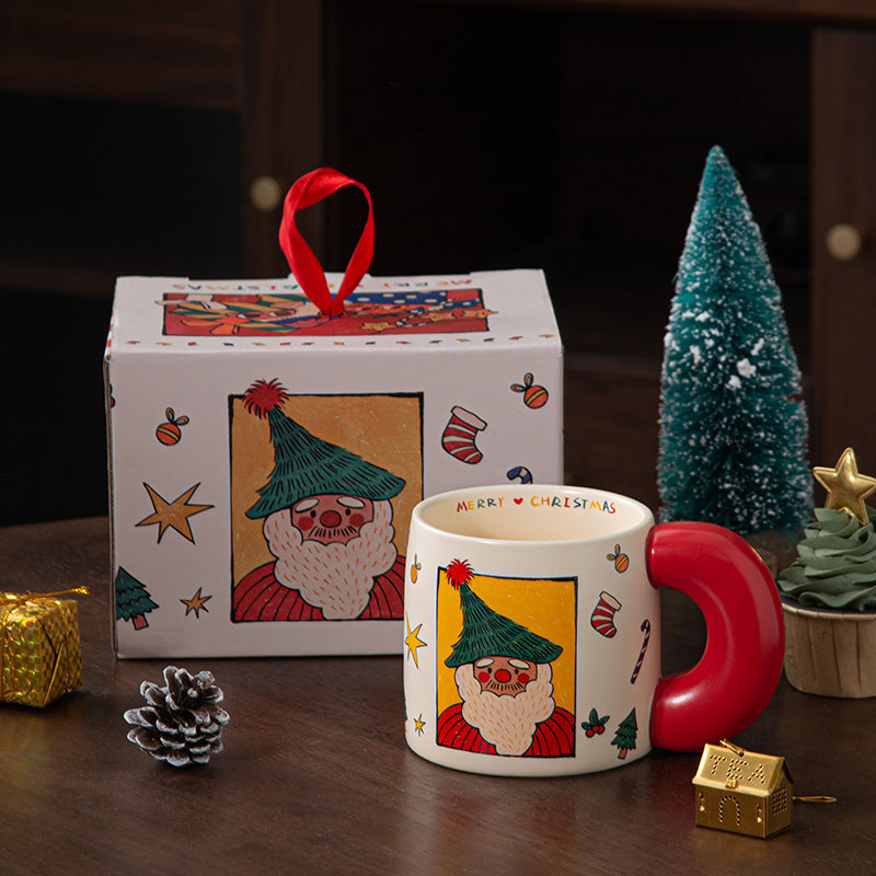 Creative Christmas Big Ceramic Mug Cartoon Christmas Abstract Painting Coffee Water Mug Practical Fun Gift Cup