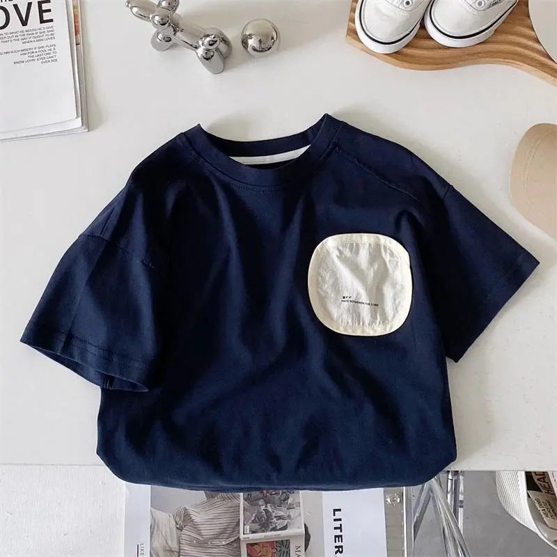 boy short sleeve t-shirt summer dress loose crew neck white hip hop casual print tide summer kids baby top men