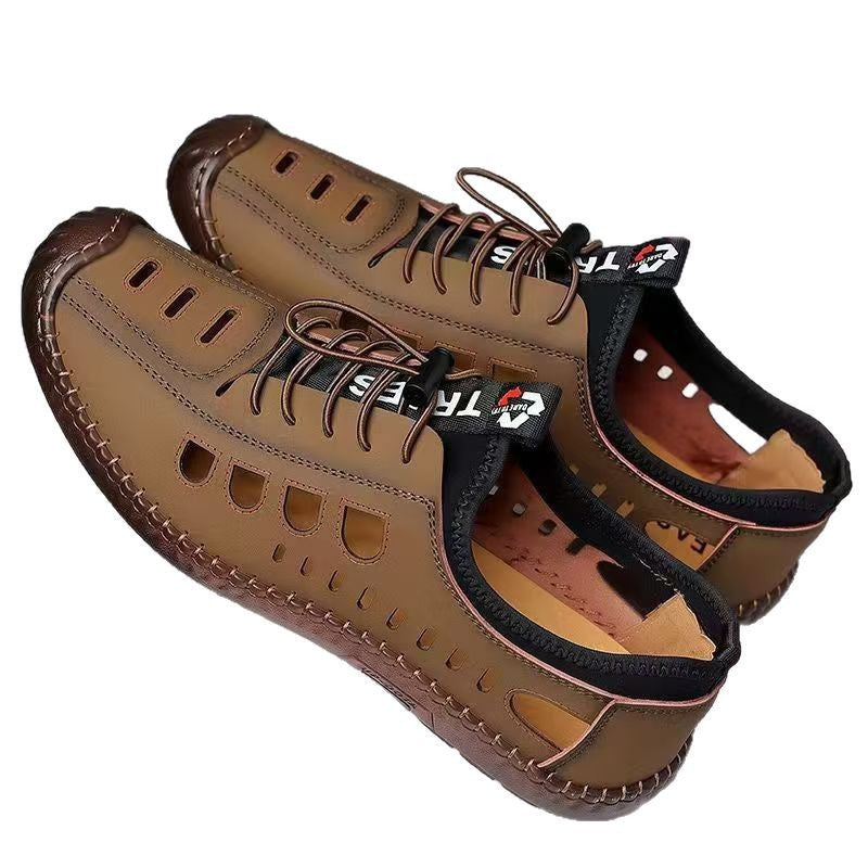 Sandals summer men's summer breathable soft leather soft-soled casual leather shoes men's cave beach toe toe online dad shoes
