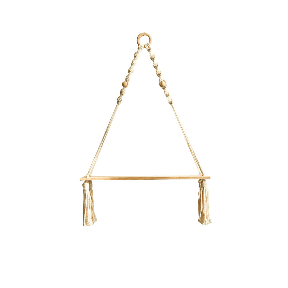 Pomesia hand-woven fringed wooden bead flower pot shelf simple homestay living room home wall pendant