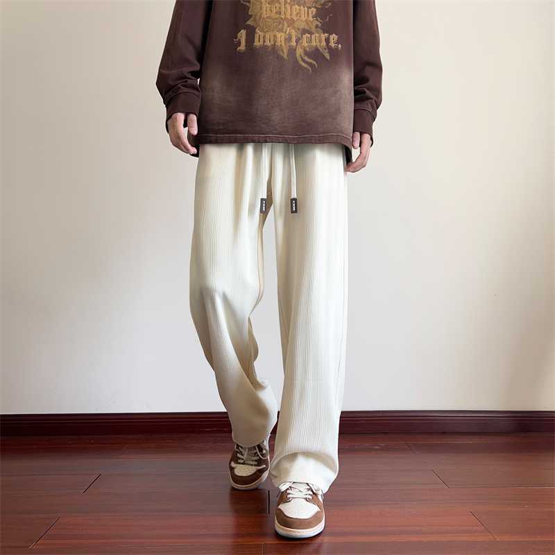 High-quality ice silk pants, men's trend, summer thin, versatile, drape, straight, wide-leg, casual trousers, off-white pants