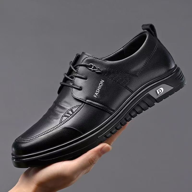 Men's shoes: new 2025 soft soles, comfortable and breathable, business men's summer casual leather shoes, trendy and versatile lace-up leather shoes