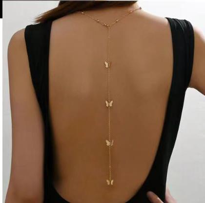 alloy sexy back chain necklace fashion simple bow pendant body chain women's long necklace jewelry wholesale