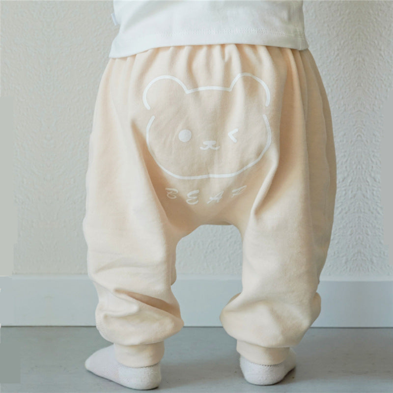 Baby big pp pants spring and autumn leggings male and female baby big ass pants cotton loose outer wear harem pants 1 year old